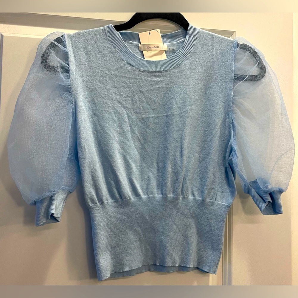 NWT Icy blue crop with sheer sleeves